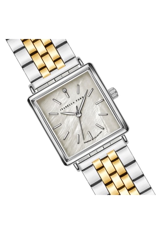 Coffret relógio de quartzo em íon prata, banhado a ouro amarelo, madrepérola e diamante e bracelete Lilou