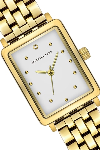 Coffret relógio de quartzo em prata íon ouro amarelo e diamante e bracelete Eulalie