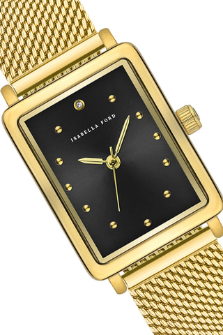 Coffret relógio de quartzo em prata íon ouro amarelo e diamante e bracelete Cléophée