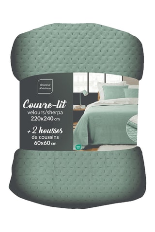 Couvre-lit et taies d'oreiller en velours Mylene - Sauge