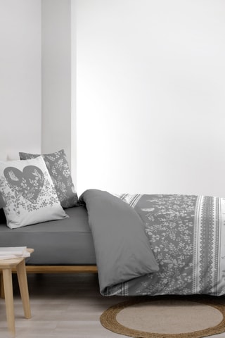 Parure de couette en coton Annie - Gris et blanc