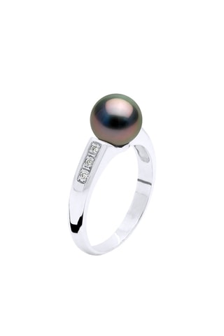 Bague Or blanc, perle de culture d'eau douce et diamants