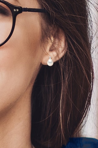 Puces Or blanc, perles de culture et diamant