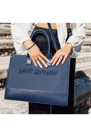 Cabas en cuir vegan Quartier Latin - Bleu