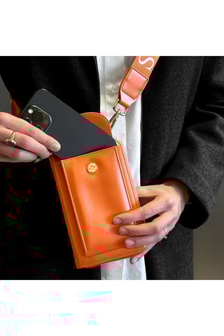 Pochette de téléphone en cuir - Orange