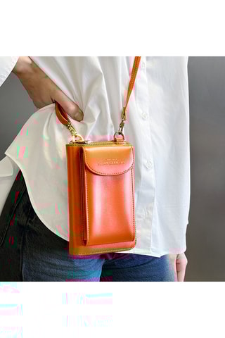 Pochette de téléphone en cuir - Orange