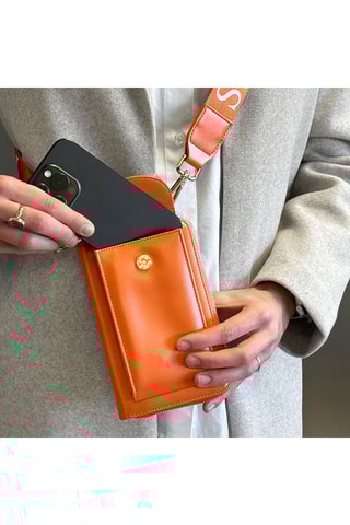 Pochette de téléphone en cuir - Orange