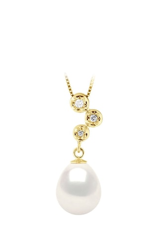 Collier Or jaune, perle de culture d'eau douce et diamants
