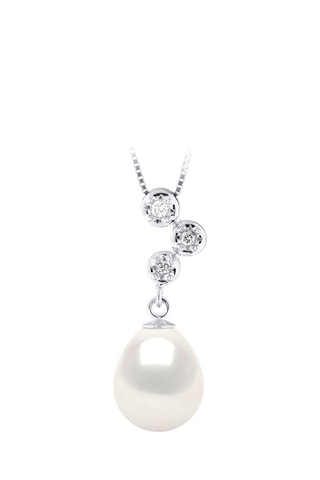Collier Or blanc, perle de culture d'eau douce et diamants