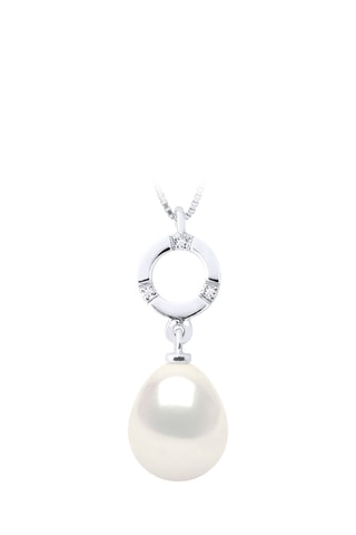 Collier Or blanc, perle de culture d'eau douce et diamants