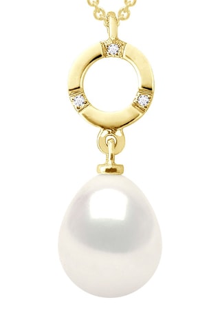 Collier Or jaune, perle de culture d'eau douce et diamants