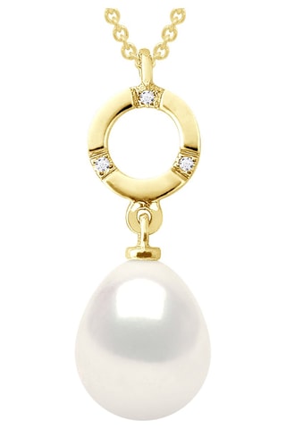 Collier Or jaune, perle de culture d'eau douce et diamants