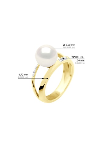 Bague Or jaune, perle de culture d'eau douce et diamants
