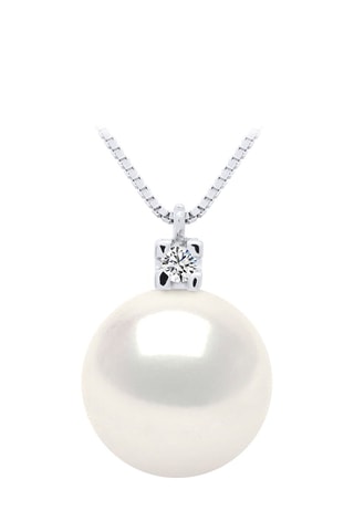 Collier Or blanc, perle de culture d'eau douce et diamant