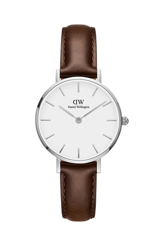 Leren Quartz Horloge Petite Bristol - 28 cm - Bruin en Zilverkleurig