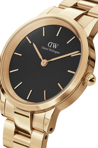 Leren en Doublé Geelgoud Quartz Horloge Iconic Link - 28 mm