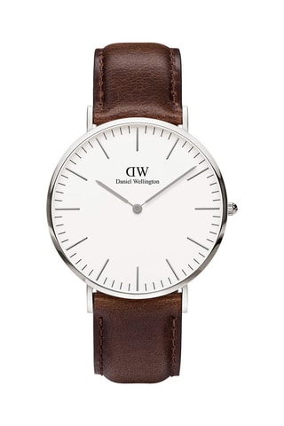 Leren Quartz Horloge Classic Bristol - Bruin en Zilverkleurig