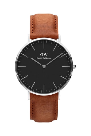Leren Quartz Horloge Classic Durham - 40 cm - Camel en Zilverkleurig
