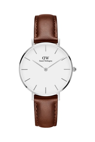 Leren Quartz Horloge Petite St Mawes - 32 cm - Bruin en Zilverkleurig