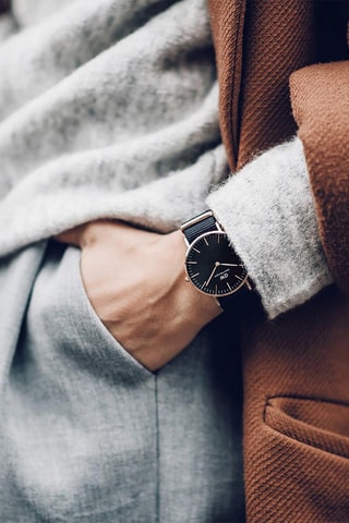 Polyester Quartz Horloge Classic 36 Cornwall - Zwart en Roségoudkleurig