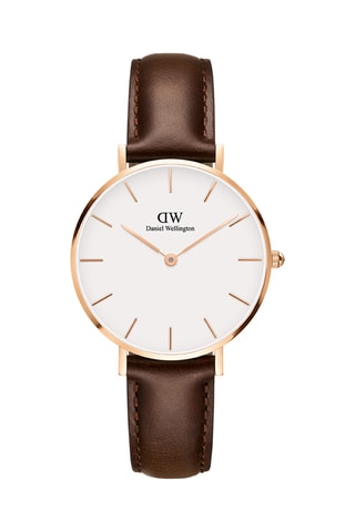 Leren Quartz Horloge Petite 32 Bristol - Bruin en Goudkleurig