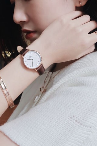 Leren Quartz Horloge Petite 32 Bristol - Bruin en Goudkleurig