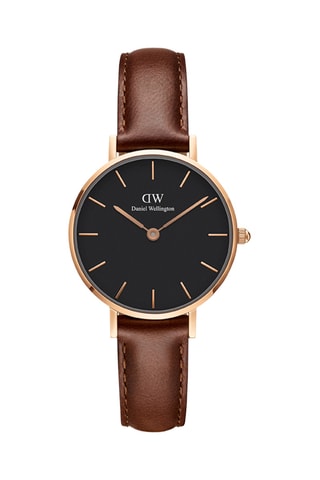 Leren Quartz Horloge Petite 28 St Mawes - Bruin en Roségoudkleurig