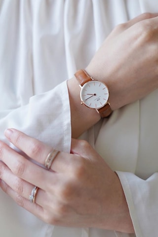 Leren Quartz Horloge Petite 28 Durham - Bruin en Roségoudkleurig