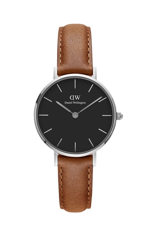 Leren Quartz Horloge Petite 28 Durham S Black- Bruin en Zilverkleurig