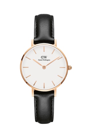 Leren Quartz Horloge Petite 36 Sheffield - Zwart en Roségoudkleurig