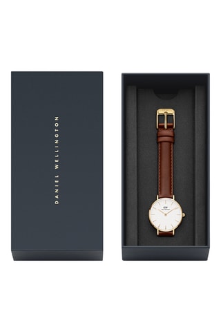 Leren Quartz Horloge Petite 32 St Mawes - Bruin en Goudkleurig