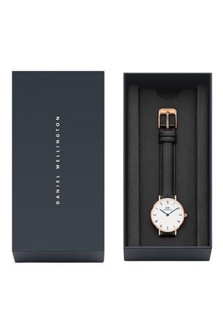 Leren Quartz Horloge Petite Roman 28 Sheffield - Zwart en Roségoudkleurig