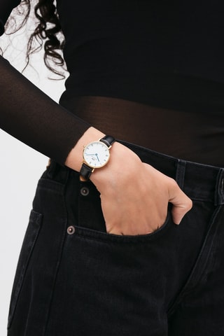 Leren Quartz Horloge Petite 28 Sheffield - Zwart en Goudkleurig