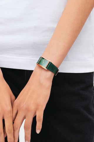 Leren Quartz Horloge Bound RG - Groen en Roségoudkleurig