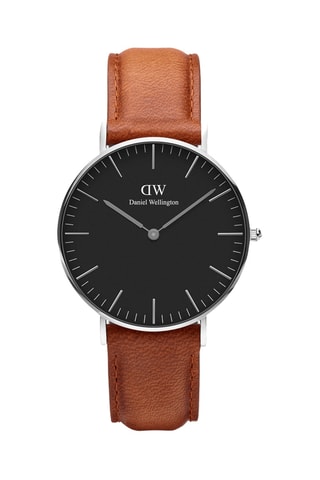 Leren Quartz Horloge Classic 36 Durham - Bruin en Zilverkleurig
