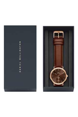 Leren Quartz Horloge Multi-Eye 40 St Mawes - Bruin en Roségoudkleurig
