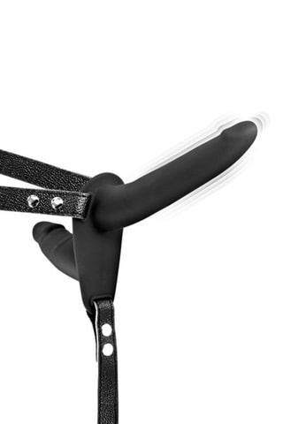 Dildo-cinto duplo vibratório Preto - 15,5 cm