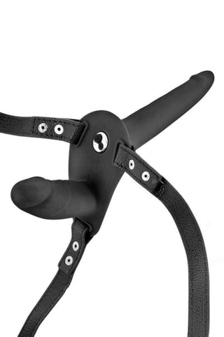 Dildo-cinto duplo vibratório Preto - 15,5 cm