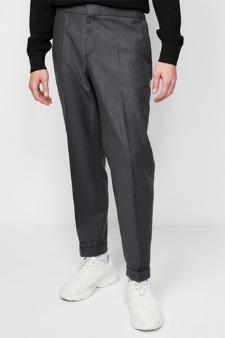 Pantalon droit en laine Gris foncé chiné