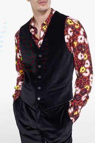 Gilet de costume bi-matière - Noir