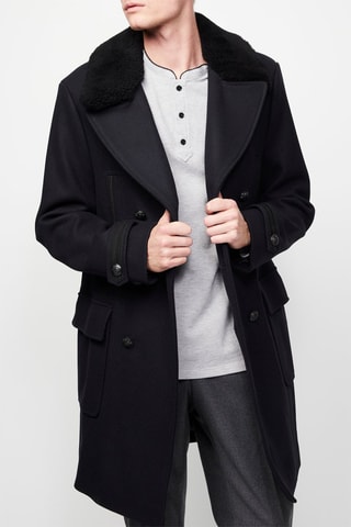 Manteau en laine et fourrure de mouton Noir
