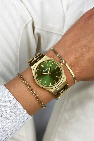 Montre à quartz en acier Vigoureux - Doré et vert foncé