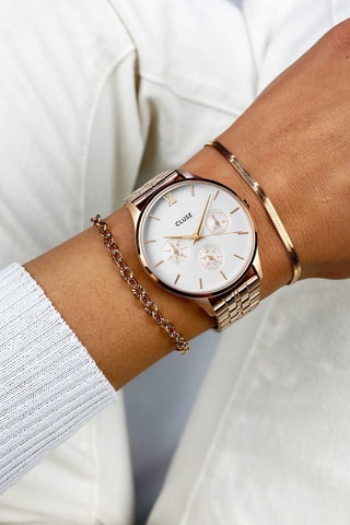Montre à quartz en acier Minuit - Doré rose et blanc