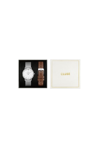 Coffret montre à quartz et bracelet en cuir et acier Minuit