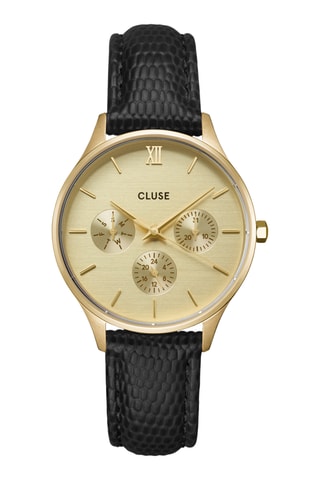 Montre à quartz en cuir Minuit - Noir et doré