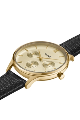 Montre à quartz en cuir Minuit - Noir et doré