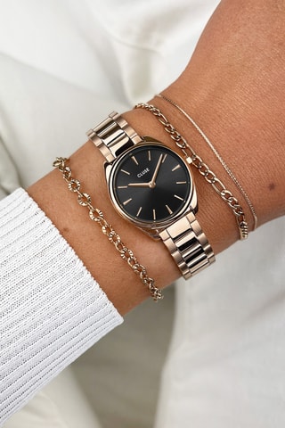 Montre à quartz en acier Féroce Petite - Doré rose et noir