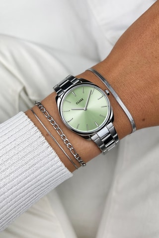 Montre à quartz en acier Féroce Petite - Argenté et vert d'eau