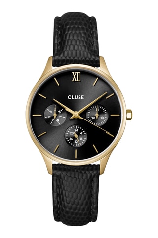 Montre à quartz en cuir Minuit - Noir et doré