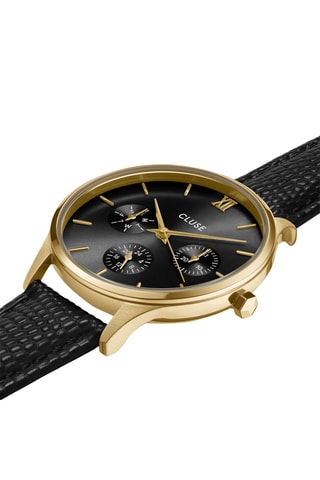 Montre à quartz en cuir Minuit - Noir et doré